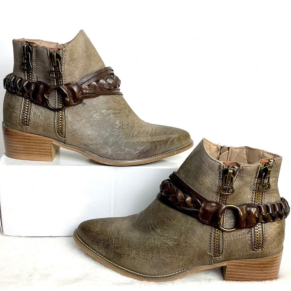 Corkys Tan Ankle Boots with Braided Detail